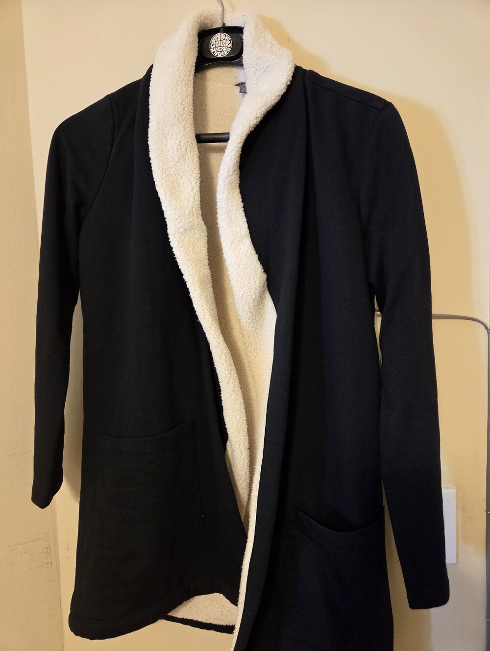Eddie Bauer Black Faux-Sherpa Open Front Coatigan NWT Medium